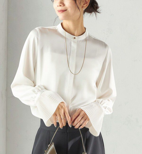 SHIPS for women「〈手洗い可能〉プリーツ 袖 デザイン ブラウス」|シャツ・ブラウス|オフホワイト