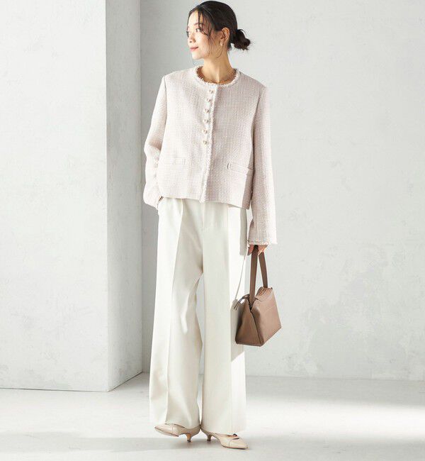 SHIPS for women「《一部追加予約》トライスピン 杢 ツイード パール モチーフ ボタン ジャケット（セレモニー対応可）」|ノーカラージャケット|