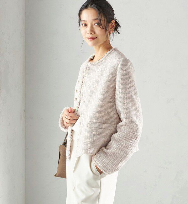 SHIPS for women「《一部追加予約》トライスピン 杢 ツイード パール モチーフ ボタン ジャケット（セレモニー対応可）」|ノーカラージャケット|