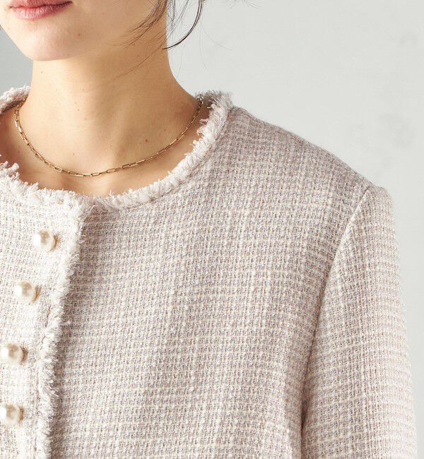 SHIPS for women「《一部追加予約》トライスピン 杢 ツイード パール モチーフ ボタン ジャケット（セレモニー対応可）」|ノーカラージャケット|
