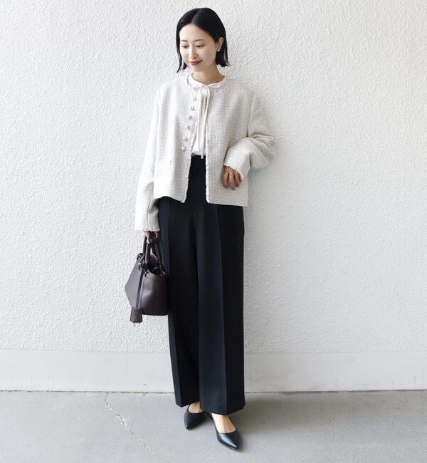 SHIPS for women「《一部追加予約》トライスピン 杢 ツイード パール モチーフ ボタン ジャケット（セレモニー対応可）」|ノーカラージャケット|