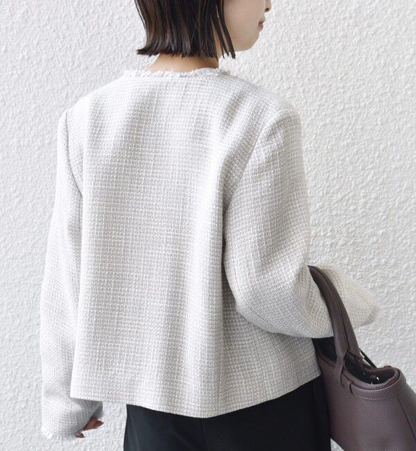 SHIPS for women「《一部追加予約》トライスピン 杢 ツイード パール モチーフ ボタン ジャケット（セレモニー対応可）」|ノーカラージャケット|