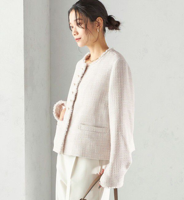 SHIPS for women「《一部追加予約》トライスピン 杢 ツイード パール モチーフ ボタン ジャケット（セレモニー対応可）」|ノーカラージャケット|