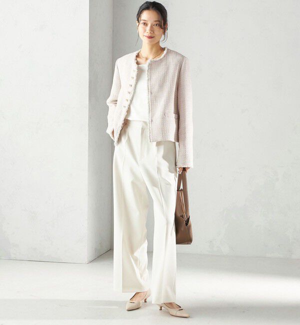 SHIPS for women「《一部追加予約》トライスピン 杢 ツイード パール モチーフ ボタン ジャケット（セレモニー対応可）」|ノーカラージャケット|