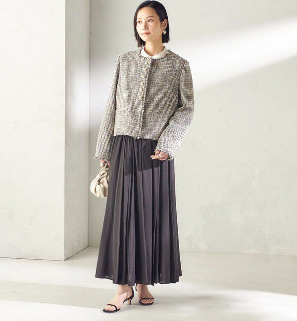 SHIPS for women「《一部追加予約》トライスピン 杢 ツイード パール モチーフ ボタン ジャケット（セレモニー対応可）」|ノーカラージャケット|