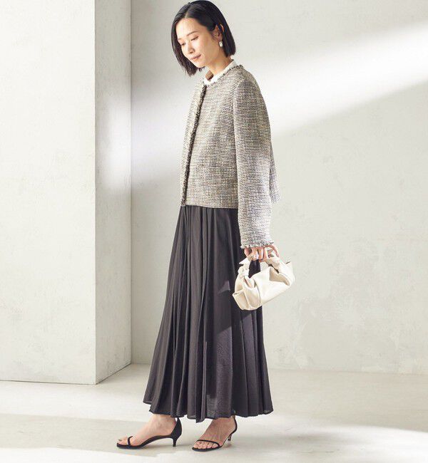 SHIPS for women「《一部追加予約》トライスピン 杢 ツイード パール モチーフ ボタン ジャケット（セレモニー対応可）」|ノーカラージャケット|