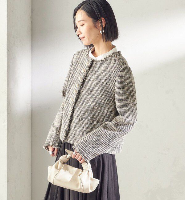 SHIPS for women「《一部追加予約》トライスピン 杢 ツイード パール モチーフ ボタン ジャケット（セレモニー対応可）」|ノーカラージャケット|