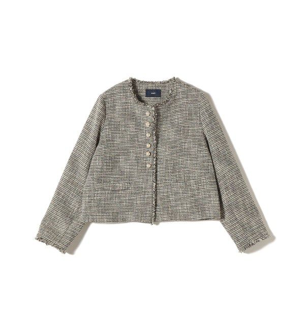 SHIPS for women「《一部追加予約》トライスピン 杢 ツイード パール モチーフ ボタン ジャケット（セレモニー対応可）」|ノーカラージャケット|