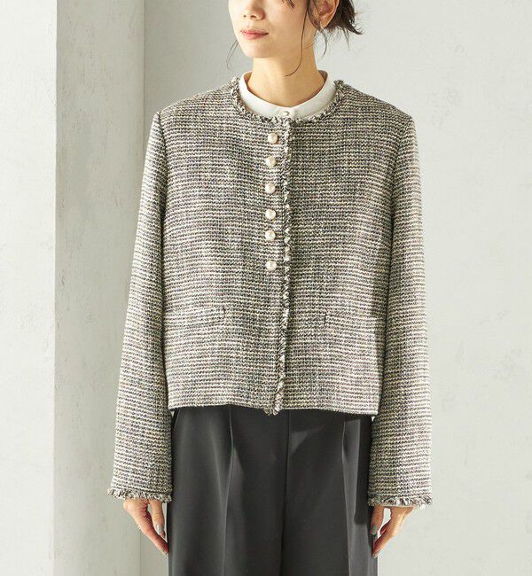 SHIPS for women「《一部追加予約》トライスピン 杢 ツイード パール モチーフ ボタン ジャケット（セレモニー対応可）」|ノーカラージャケット|