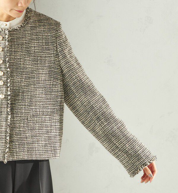 SHIPS for women「《一部追加予約》トライスピン 杢 ツイード パール モチーフ ボタン ジャケット（セレモニー対応可）」|ノーカラージャケット|