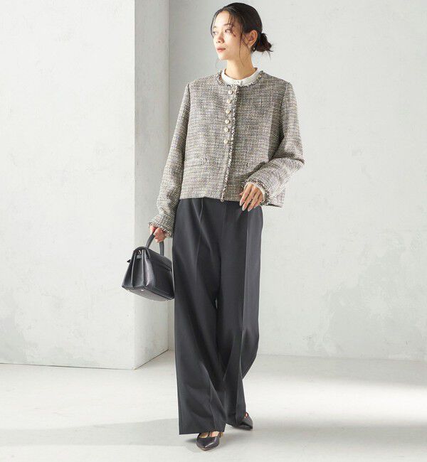 SHIPS for women「《一部追加予約》トライスピン 杢 ツイード パール モチーフ ボタン ジャケット（セレモニー対応可）」|ノーカラージャケット|