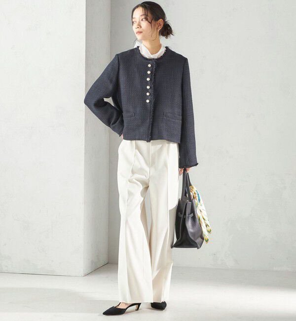 SHIPS for women「《一部追加予約》トライスピン 杢 ツイード パール モチーフ ボタン ジャケット（セレモニー対応可）」|ノーカラージャケット|