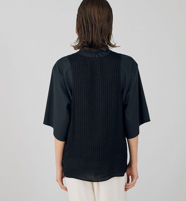 DES PRES「グリッターストライプ Uネックノースリーブブラウス」|シャツ・ブラウス|