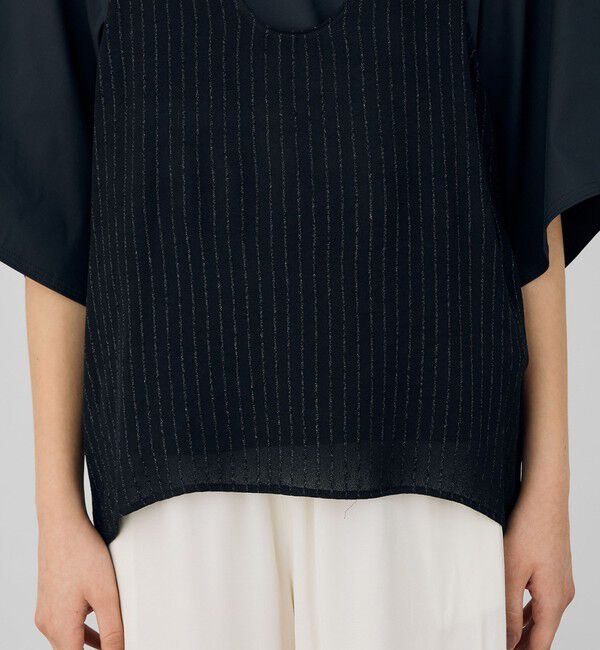 DES PRES「グリッターストライプ Uネックノースリーブブラウス」|シャツ・ブラウス|