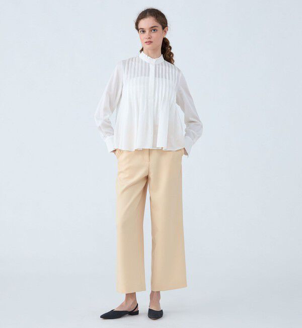 Ballsey「コットンシルクサテン タックフレアブラウス」|シャツ・ブラウス|