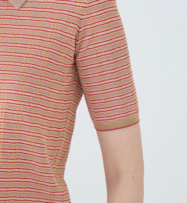 MACPHEE「コットンナイロンラメチェック ポロプルオーバー」|ニット・セーター|