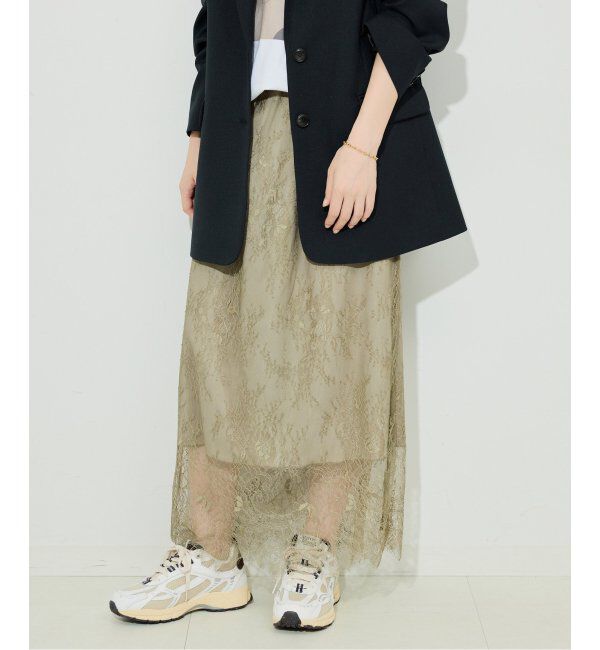 SLOBE IENA「スリップレースイージースカート」|スカート|カーキ