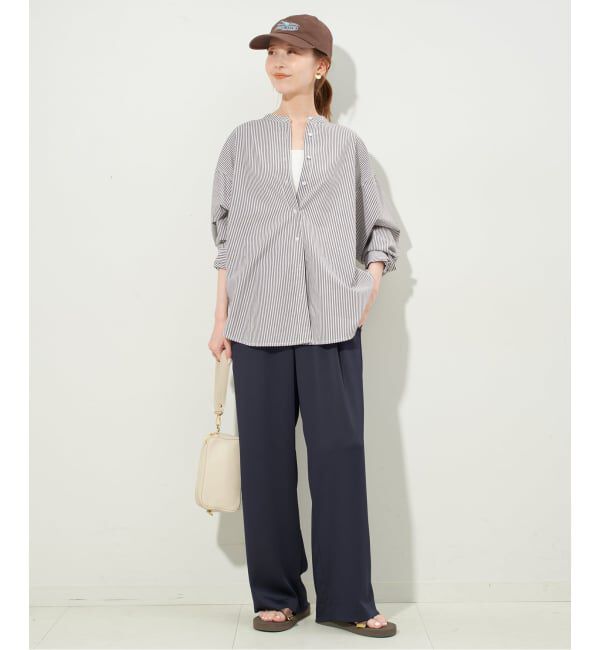 SLOBE IENA「《追加2》ROYAL NAVY/ロイヤルネイビー SLOBE別注 バンドカラーシャツ」|シャツ・ブラウス|