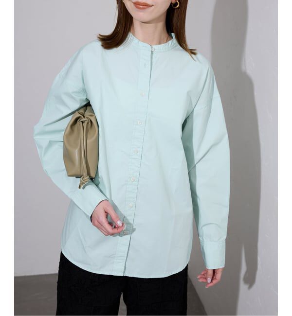 SLOBE IENA「《追加2》ROYAL NAVY/ロイヤルネイビー SLOBE別注 バンドカラーシャツ」|シャツ・ブラウス|グリーン A