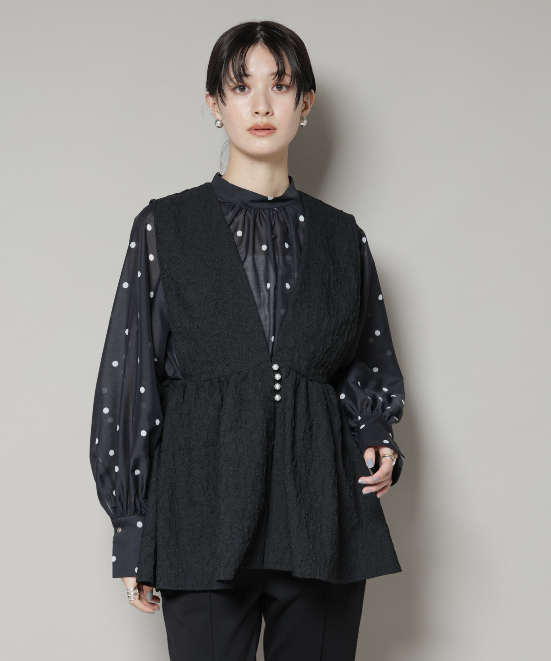 nano･universe「troisiemechaco/PUFFY JACQUARD　ジレ」|テーラードジャケット|