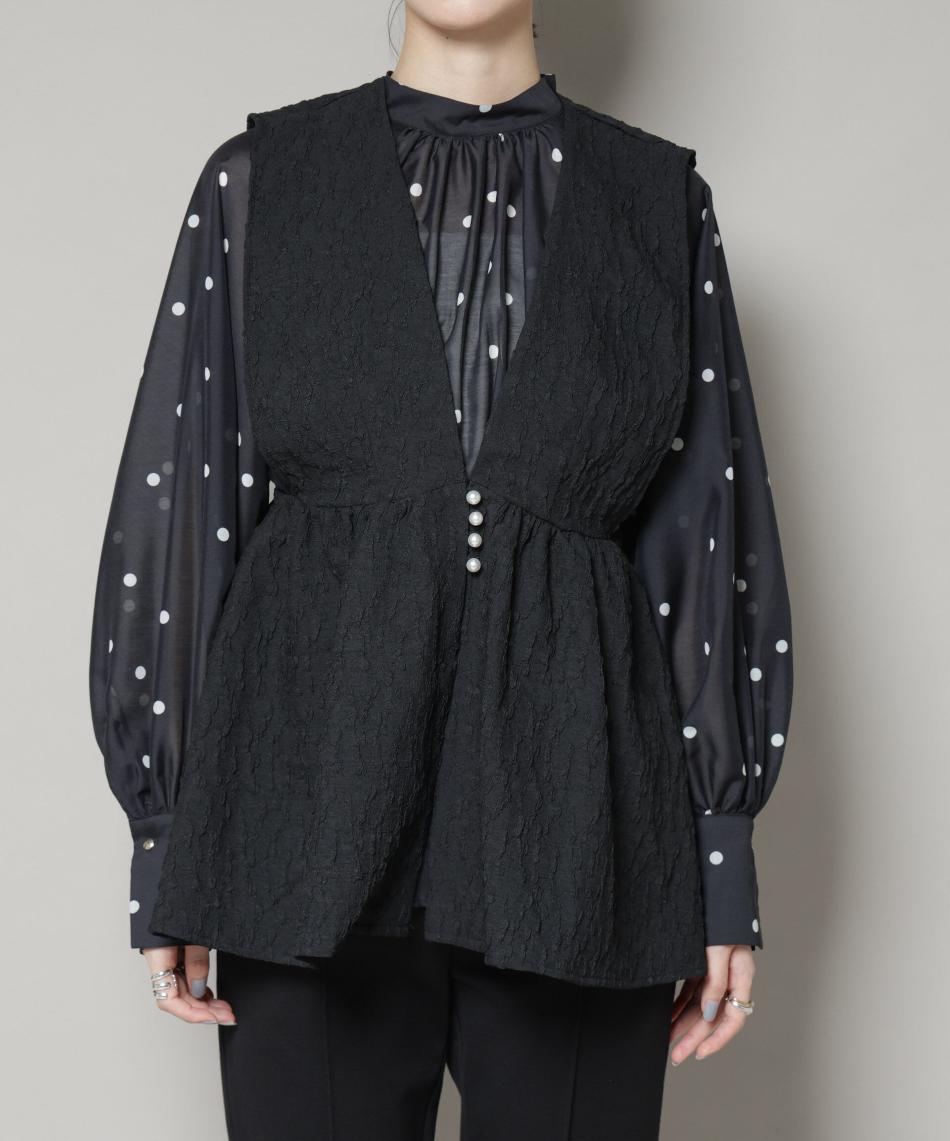 nano･universe「troisiemechaco/PUFFY JACQUARD　ジレ」|テーラードジャケット|