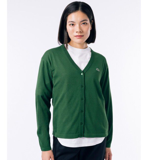 LACOSTE「UVカット 吸水速乾 COOL MAX クールマックス Vネックニットカーディガン」|カーディガン|グリーン