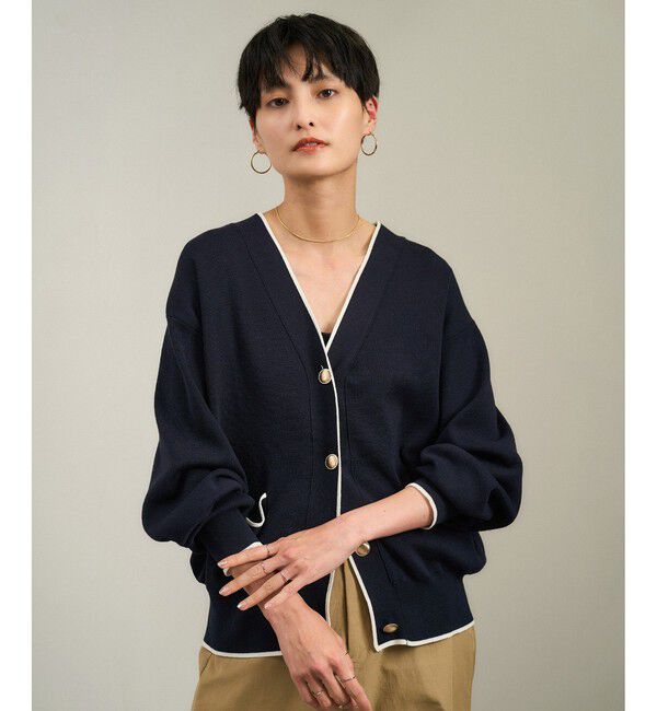 SALON adam et rope'「【WEB限定】メタルボタンスウェットライクラインカーディガン 3[新色追加]」|カーディガン|ネイビー系(41)