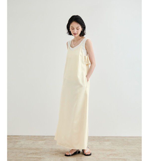 ROPE「【洗える】シャイニーサテンキャミワンピース」|ドレス|