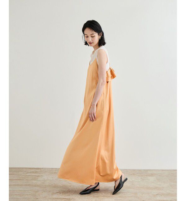ROPE「【洗える】シャイニーサテンキャミワンピース」|ドレス|