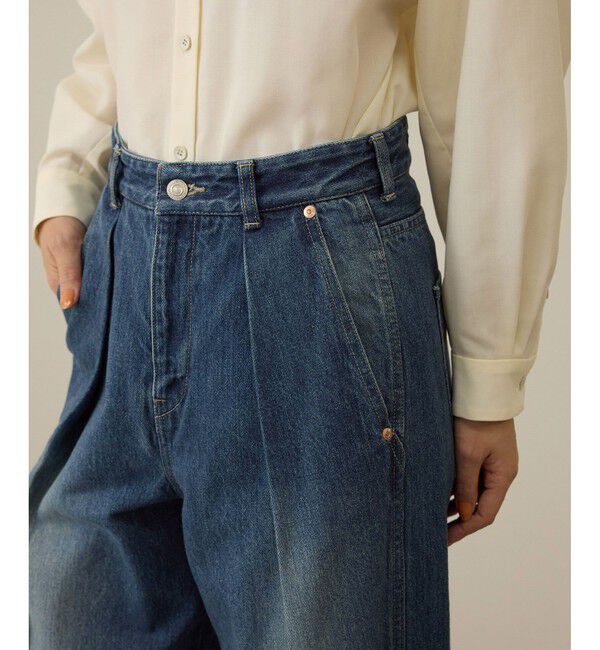ROPE「【洗える】ワンタック ワイドデニムパンツ」|デニム|