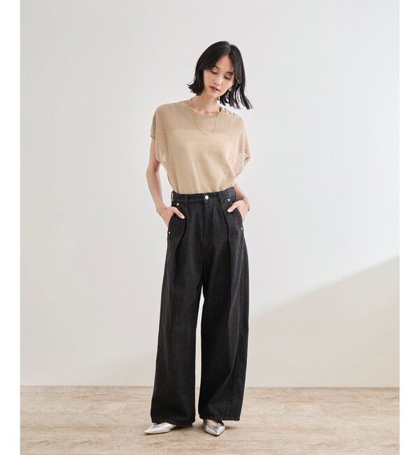 ROPE「【洗える】ワンタック ワイドデニムパンツ」|デニム|