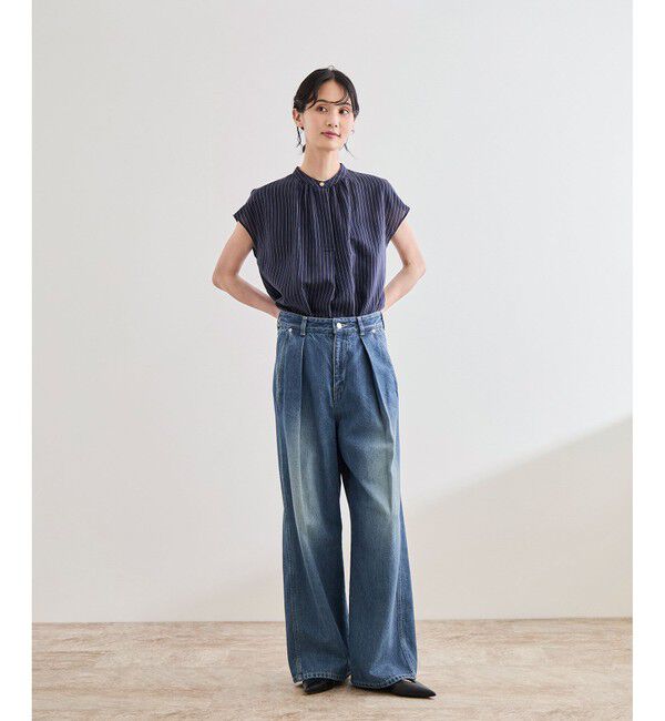ROPE「【洗える】ワンタック ワイドデニムパンツ」|デニム|