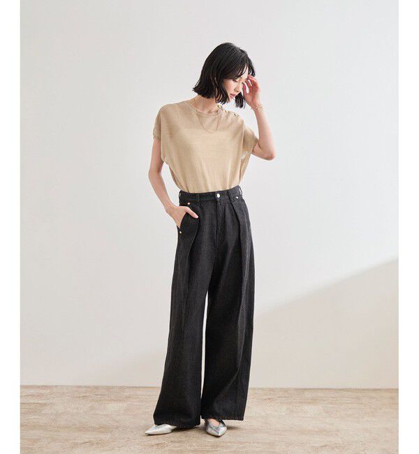 ROPE「【洗える】ワンタック ワイドデニムパンツ」|デニム|