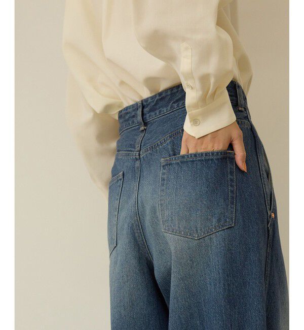 ROPE「【洗える】ワンタック ワイドデニムパンツ」|デニム|