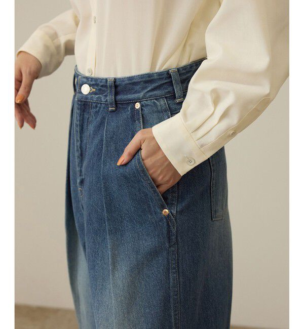 ROPE「【洗える】ワンタック ワイドデニムパンツ」|デニム|