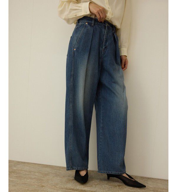 ROPE「【洗える】ワンタック ワイドデニムパンツ」|デニム|