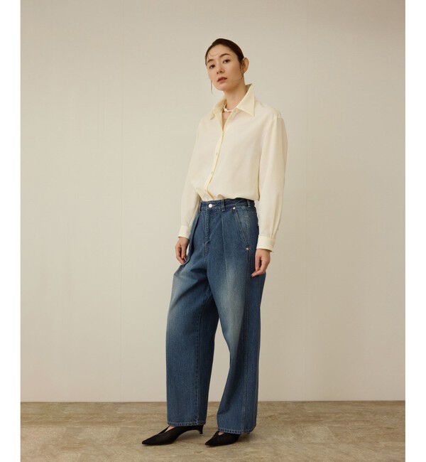 ROPE「【洗える】ワンタック ワイドデニムパンツ」|デニム|