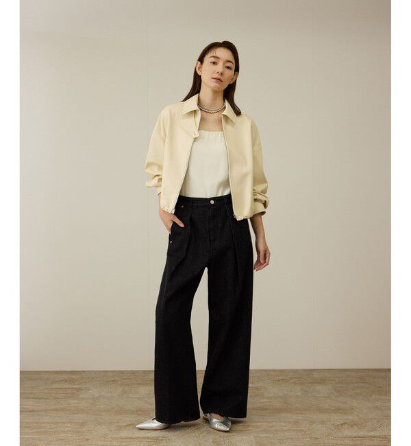 ROPE「【洗える】ワンタック ワイドデニムパンツ」|デニム|