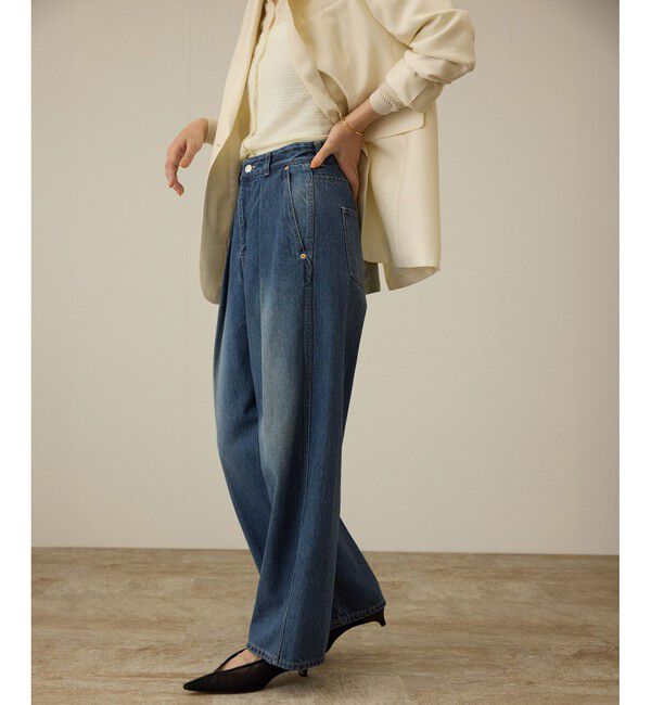 ROPE「【洗える】ワンタック ワイドデニムパンツ」|デニム|