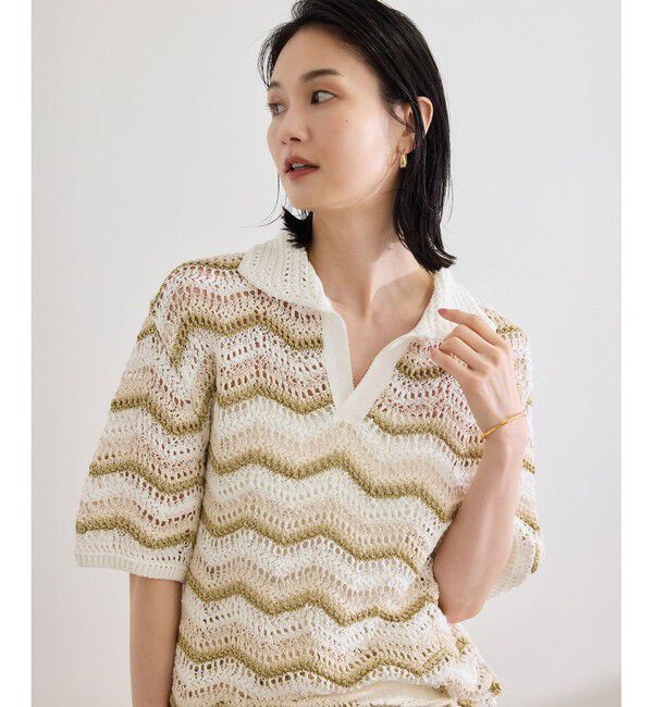 ROPE「【COOHEM（コーヘン）】ZIGZAG SUKASHI KNIT PULLOVER【WEB・一部店舗限定】【一部別注カラー】/洗える」|ポロシャツ|ゴールド(90)