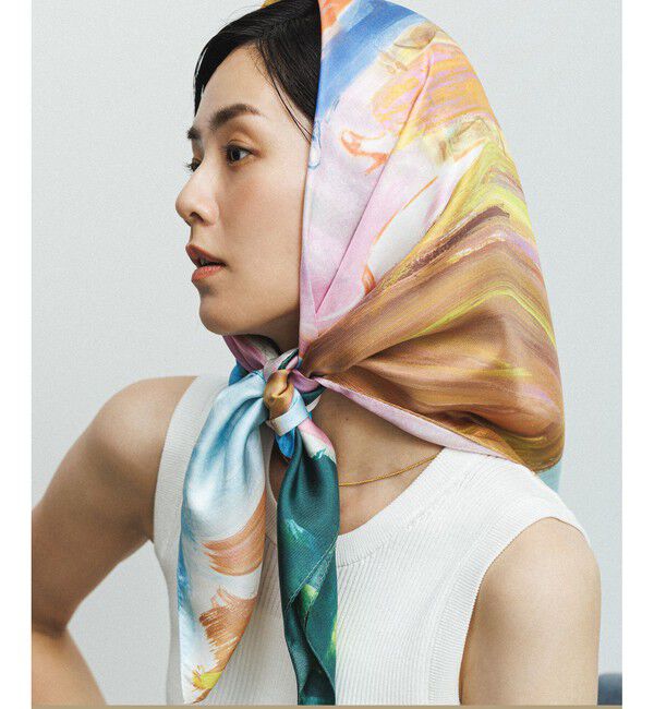 ROPE「【YUKO SAEKI for ROPE&rsquo;・コラボ】スカーフ柄プリント シルクスカーフ/Lサイズ」|バンダナ・スカーフ|