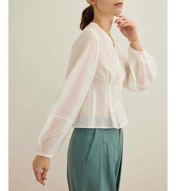 ROPE「【洗える】パフスリーブシアーペプラムブラウス」|シャツ・ブラウス|