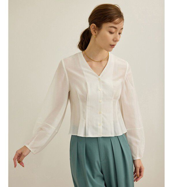 ROPE「【洗える】パフスリーブシアーペプラムブラウス」|シャツ・ブラウス|ホワイト(10)