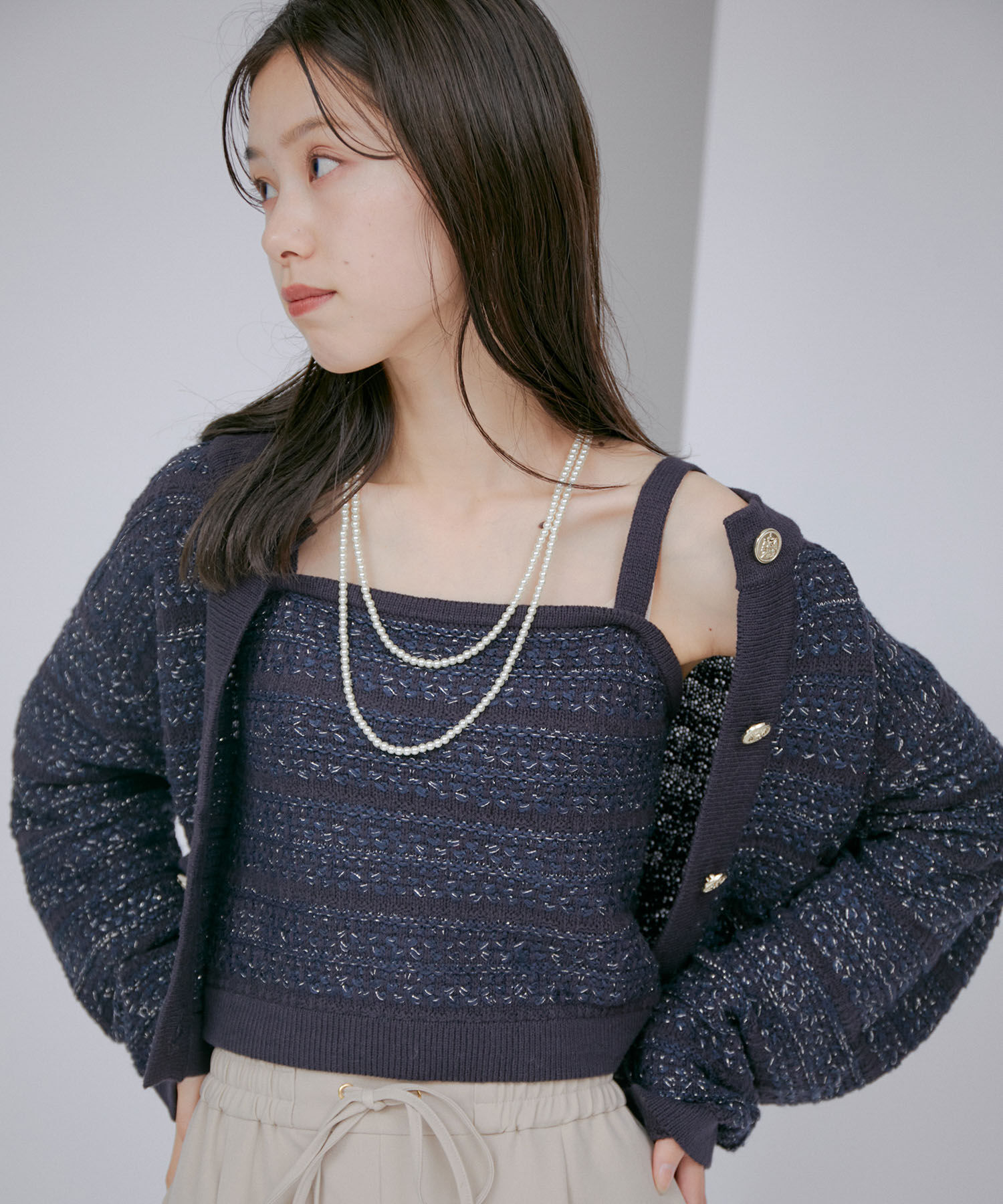 VIS「【アンサンブル対応】ツイードニットビスチェ」|キャミソール|