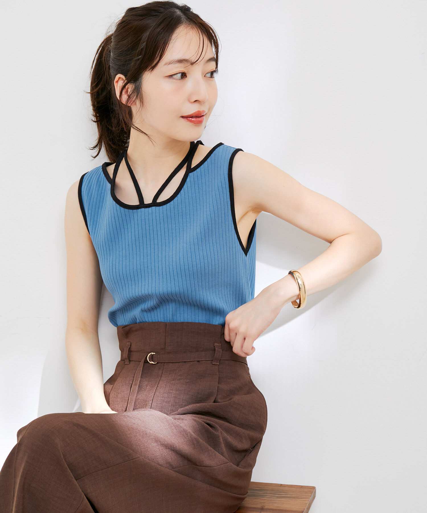 VIS「ネックストラップテレコリブタンクトップ」|タンクトップ|