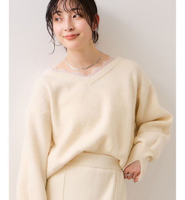 VIS「Vネックレースニットプルオーバー」|ニット・セーター|