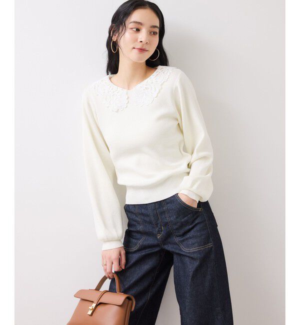 VIS「レースカラーニットプルオーバー/イージーケア」|ニット・セーター|