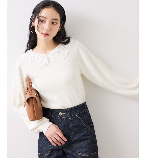 VIS「レースカラーニットプルオーバー/イージーケア」|ニット・セーター|オフホワイト(15)