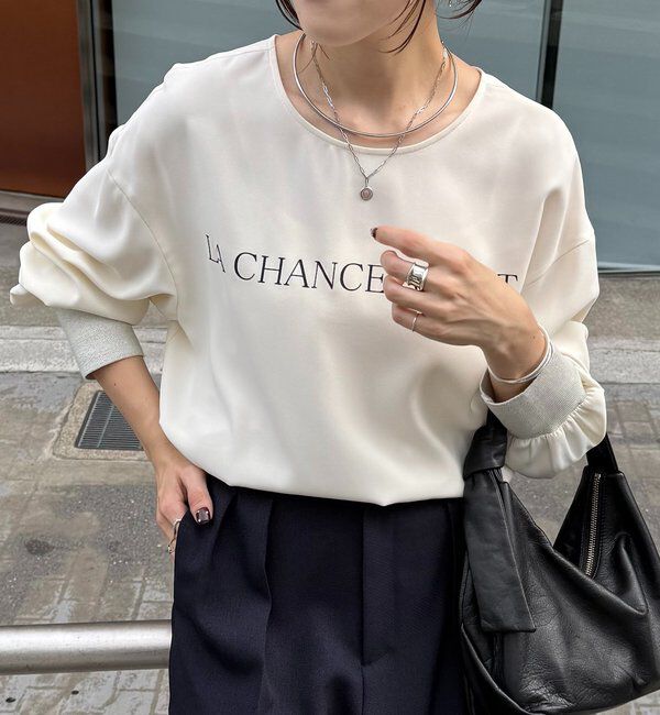  「袖ラメリブ2WAYロゴロンT」|Tシャツ・カットソー|