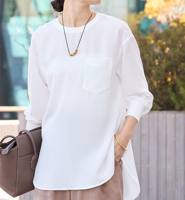  「【さらっと着やすい！/冷房・日焼け対策◎】ジョーゼットポケットブラウス」|シャツ・ブラウス|オフホワイト